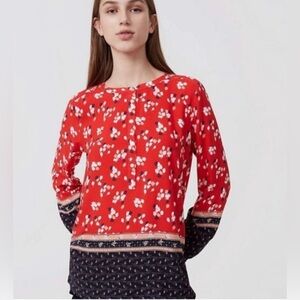 Loft Handkerchief Print Blouse Red, blue Size SP preppy, workwear, boho, fun
